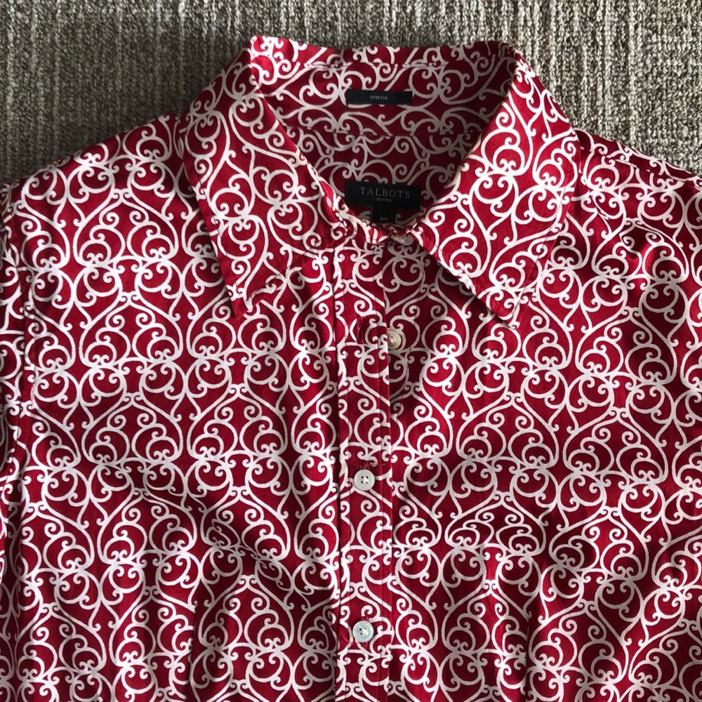 Talbots Red Scroll Button Down Shirt Size 6p - image 4